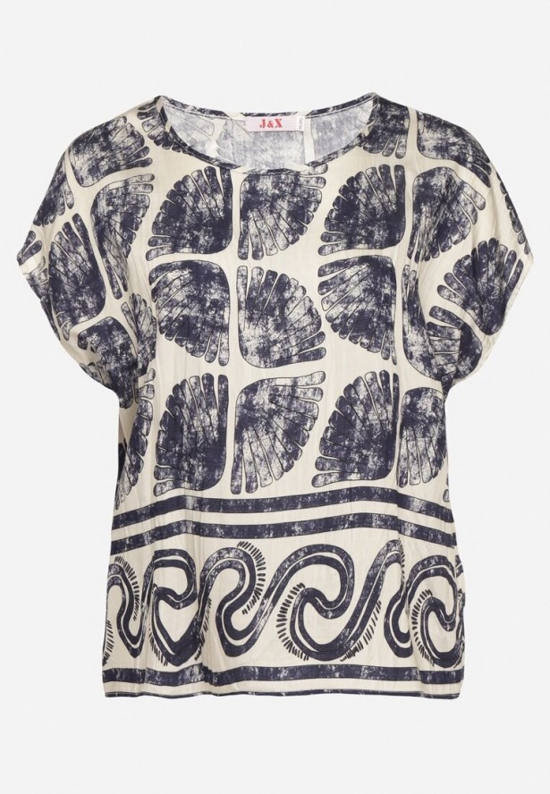 Granatowa Bluzka Nietoperz z Wiskozy w Abstrakcyjny Print Jenoloria