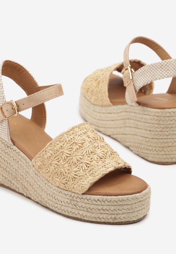 Beżowe Sandały na Koturnie Vices w Stylu Boho Danione