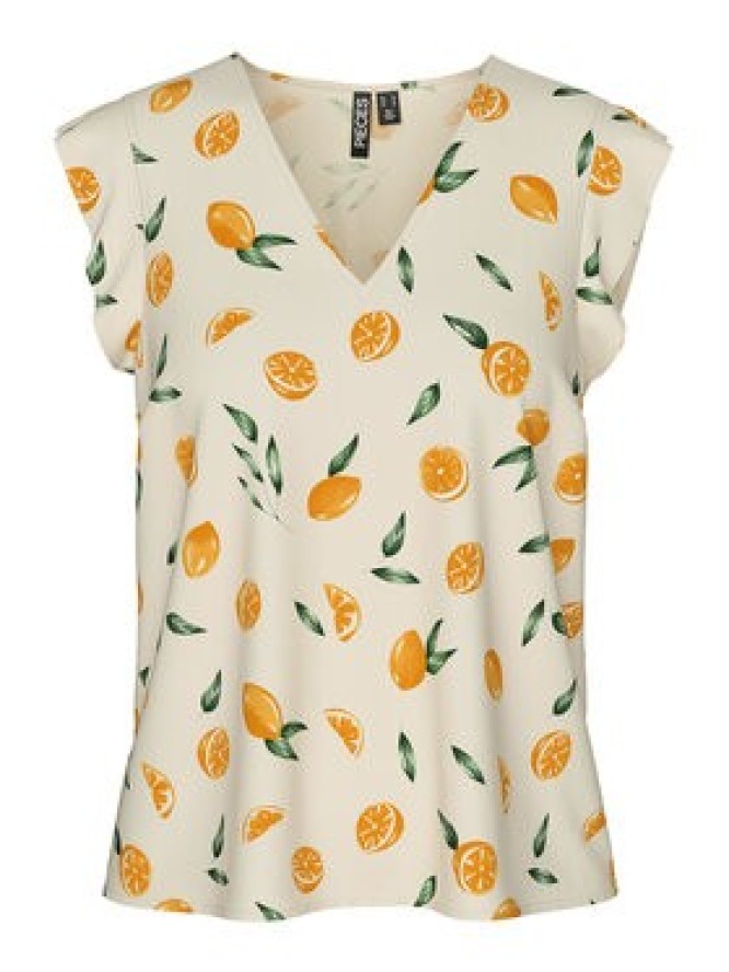 Pieces Bluzka Nya 17147804 Écru Regular Fit