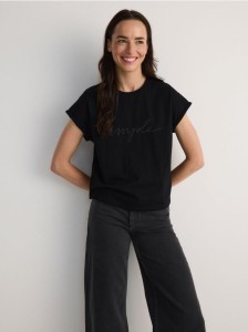 T-shirt kimono z nadrukiem - czarny