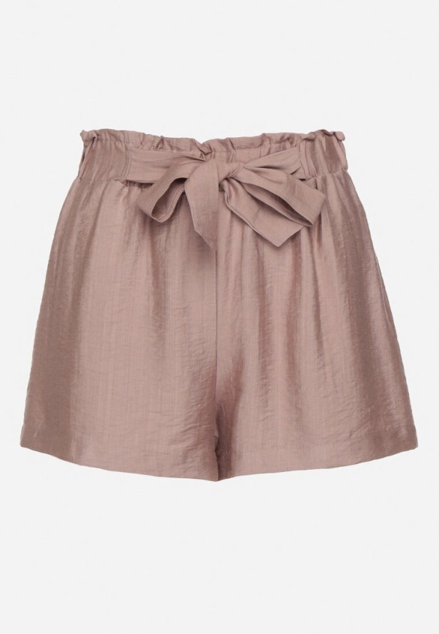 Fioletowe Wiskozowe Szorty w Stylu Paper Bag z Paskiem Saramora