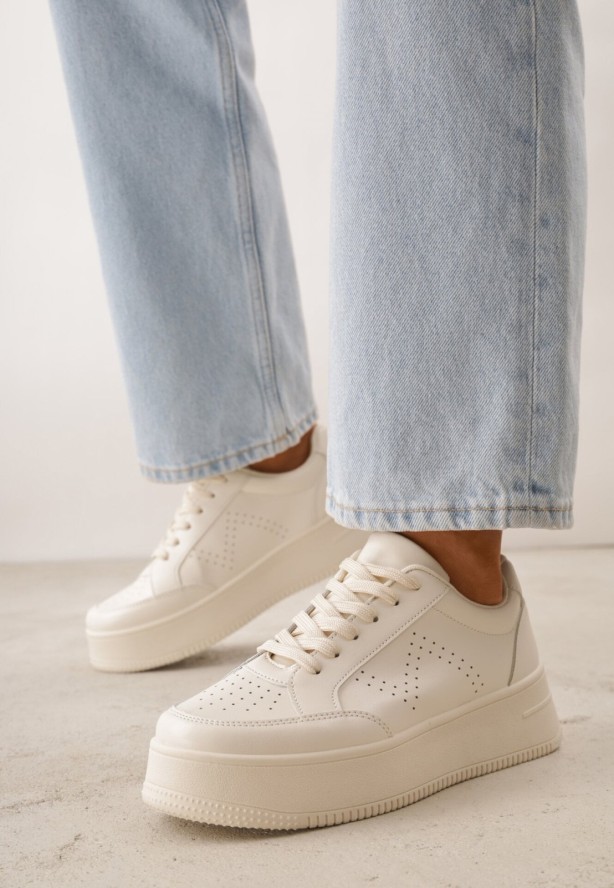 Beżowe Sneakersy na Platformie Agnenia
