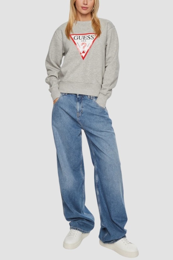 GUESS Szara damska bluza z logo Original Fleece, Rozmiar M