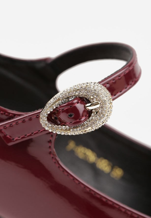 Bordowe Czółenka Szpilki z Paskiem na Sprzączkę Romirida