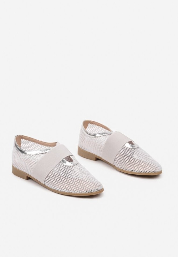 Srebrne Siateczkowe Balerinki Ozdobione Elastycznym Paskiem Selesi