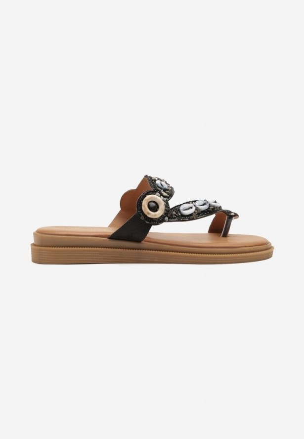 Czarne Japonki Ozdobione Cyrkoniami i Muszelkami Reivessa