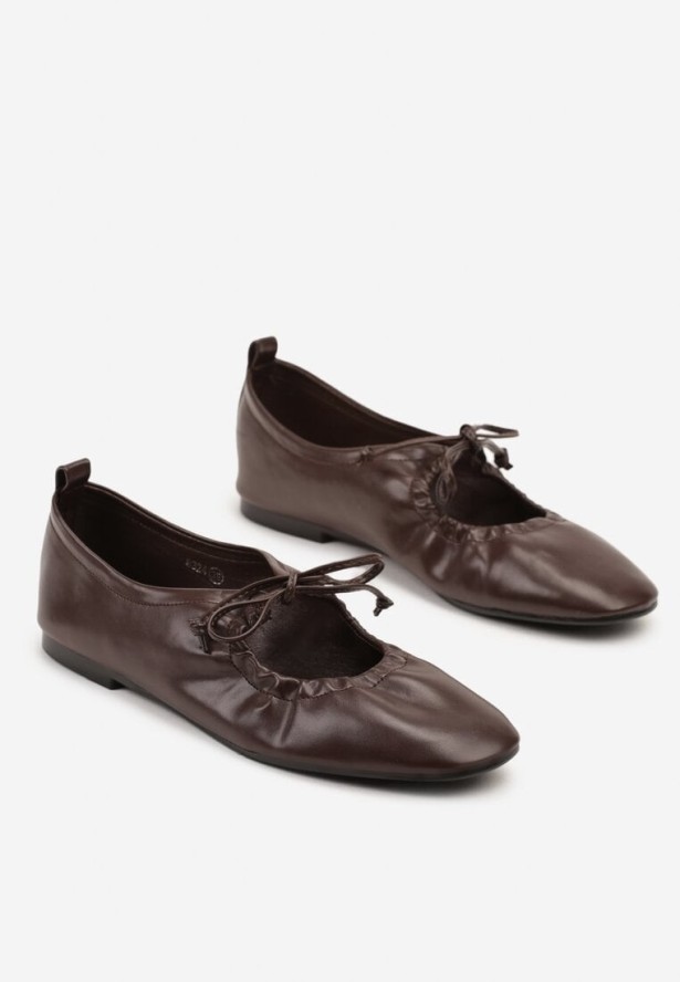 Brązowe Balerinki z Wiązanymi Rzemykami Julimaria