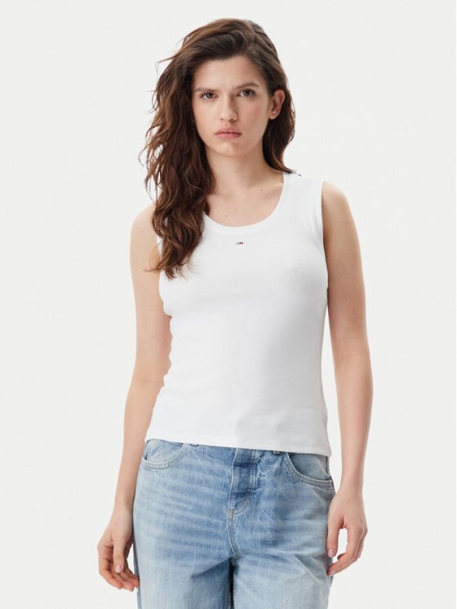 Tommy Jeans Top Essential DW0DW20673 Biały Slim Fit