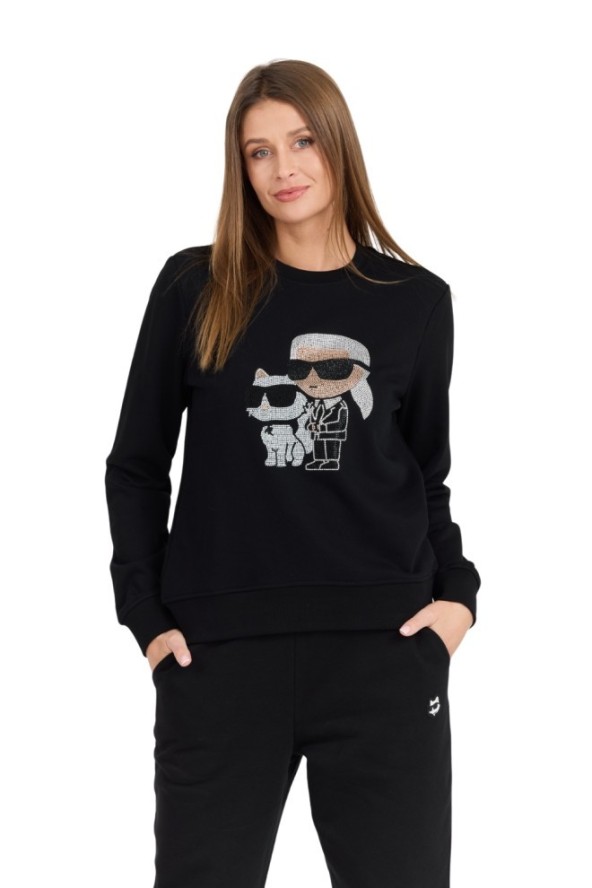 KARL LAGERFELD Czarna damska bluza z cyrkoniami Ikonik 2.0, Rozmiar L