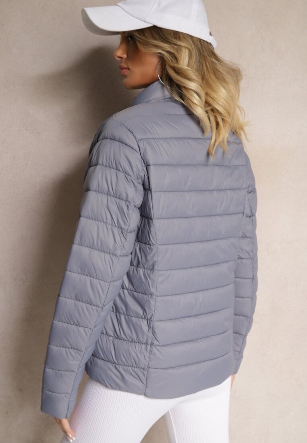 Szara Casualowa Kurtka Ozdobiona Pikowaniem Nelionea