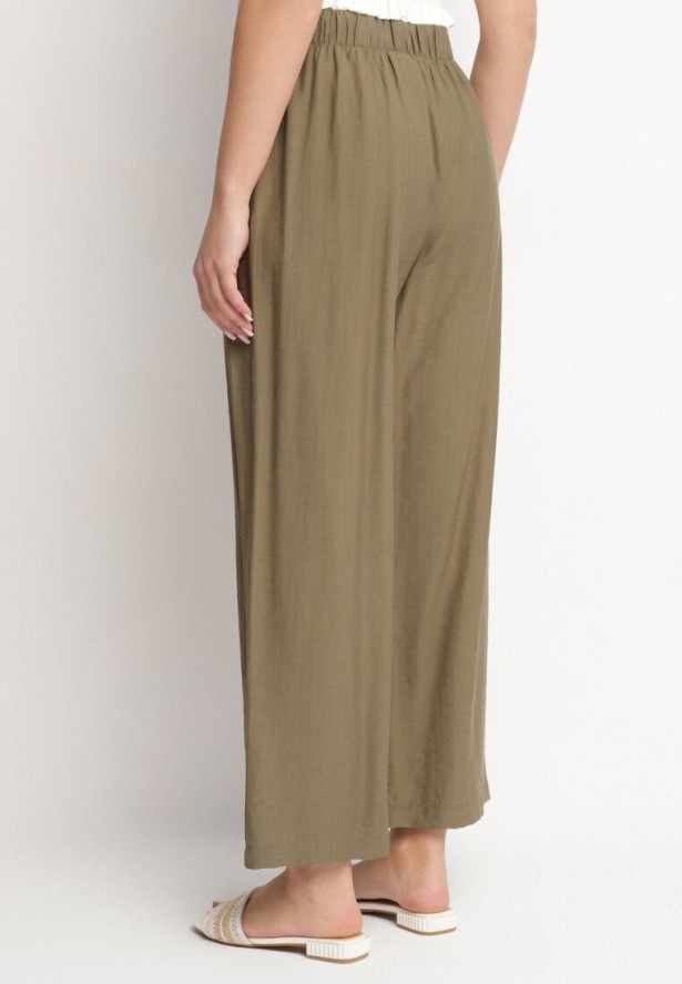 Ciemnozielone Wiskozowe Szerokie Spodnie Ozdobione Kokardą Elliluria