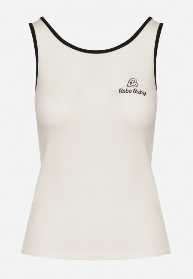 Biały Wiskozowy Top Ozdobiony Nadrukiem Amovara