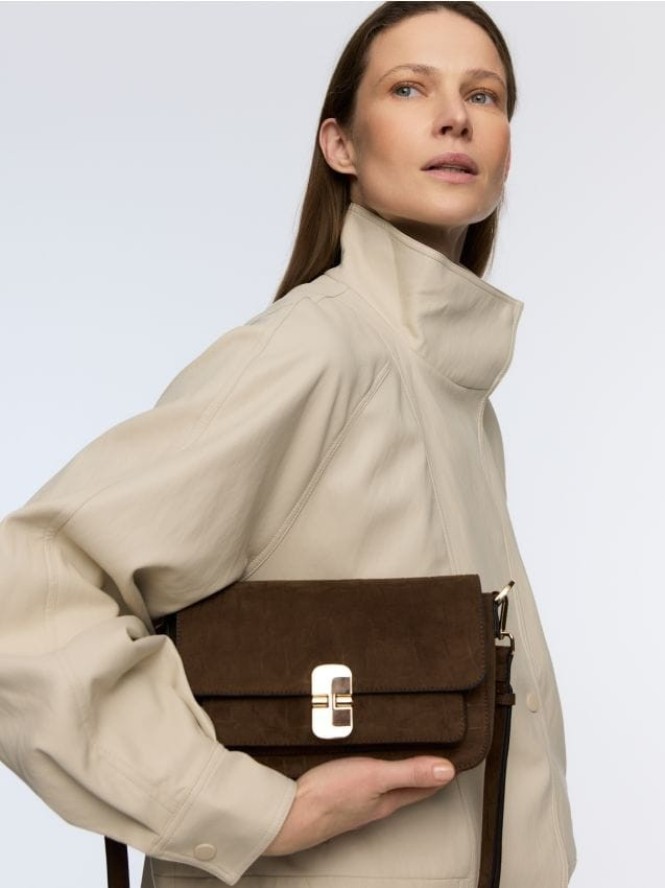 Torebka na ramię z imitacji zamszu - ciemnobrązowy