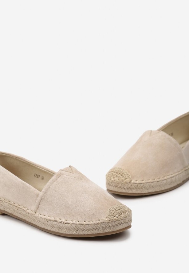 Beżowe Espadryle na Płaskiej Jutowej Podeszwie Lenarssa