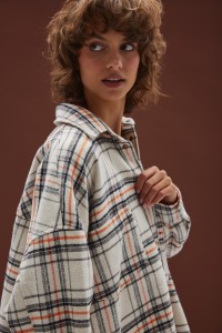 Koszula typu oversize w kratę BEŻOWO POMARAŃCZOWĄ - RENO-S/M