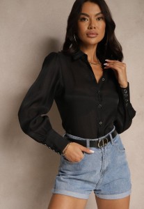 Czarna Koszula z Wiskozą w Klasycznym Stylu Linadria