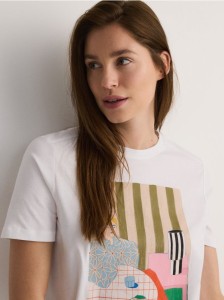 T-shirt regular z nadrukiem - biały