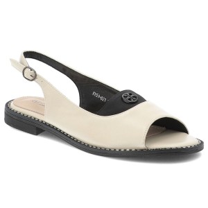 Sandały damskie S. Barski, eleganckie na płaskim obcasie z ozdobą ze sprzączką, ecru, KV51-021