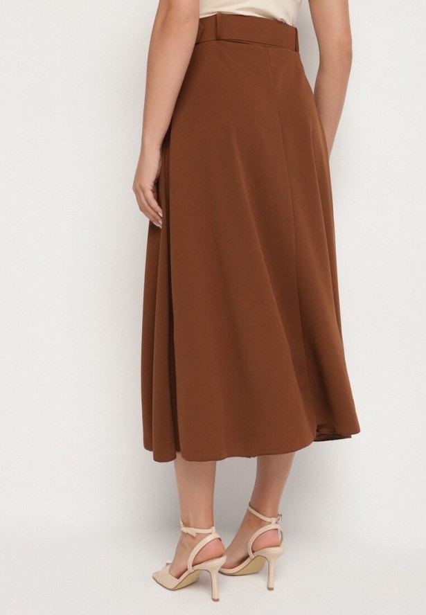 Brązowa Gładka Spódnica Maxi z Gumką w Pasie i Klamrą Orirsa