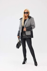 Elegancka damska kurtka Viktoria w jodełkę z pikowanymi wstawkami - lekko ocieplona PLUS SIZE XXL OVERSIZE JESIEŃ