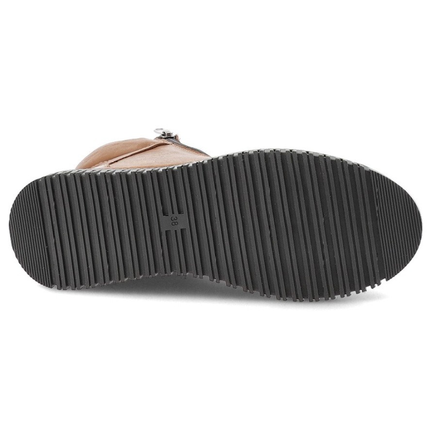 Trzewiki damskie Artiker, licowe na płaskiej grubej podeszwie z okrągłym noskiem i na zamek, brązowe, 55C0788