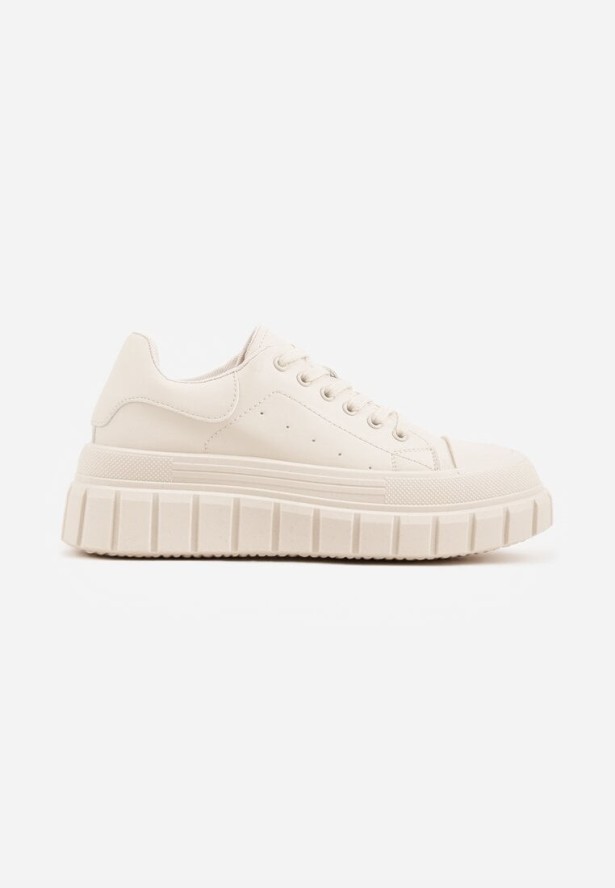 Beżowe Sneakersy VICES na Platformie w Stylu Chunky z Perforacją Hypsyllis