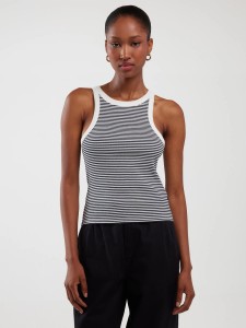 Koszulka damska na ramiączkach w prążek biało-granatowa Livia 403