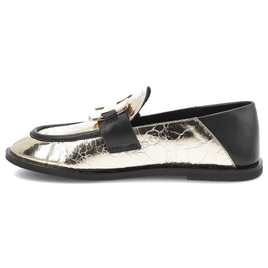 Złote Półbuty Carinii Eleganckie Obuwie Damskie Na Płaskiej Podeszwie