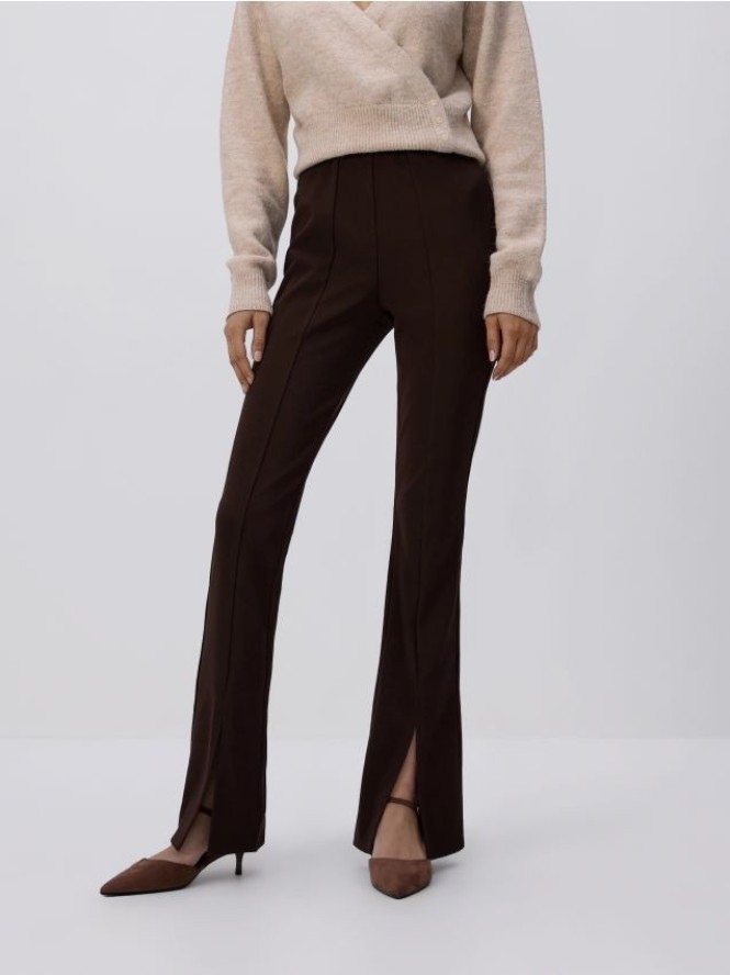 Legginsy z rozcięciami - ciemnobrązowy