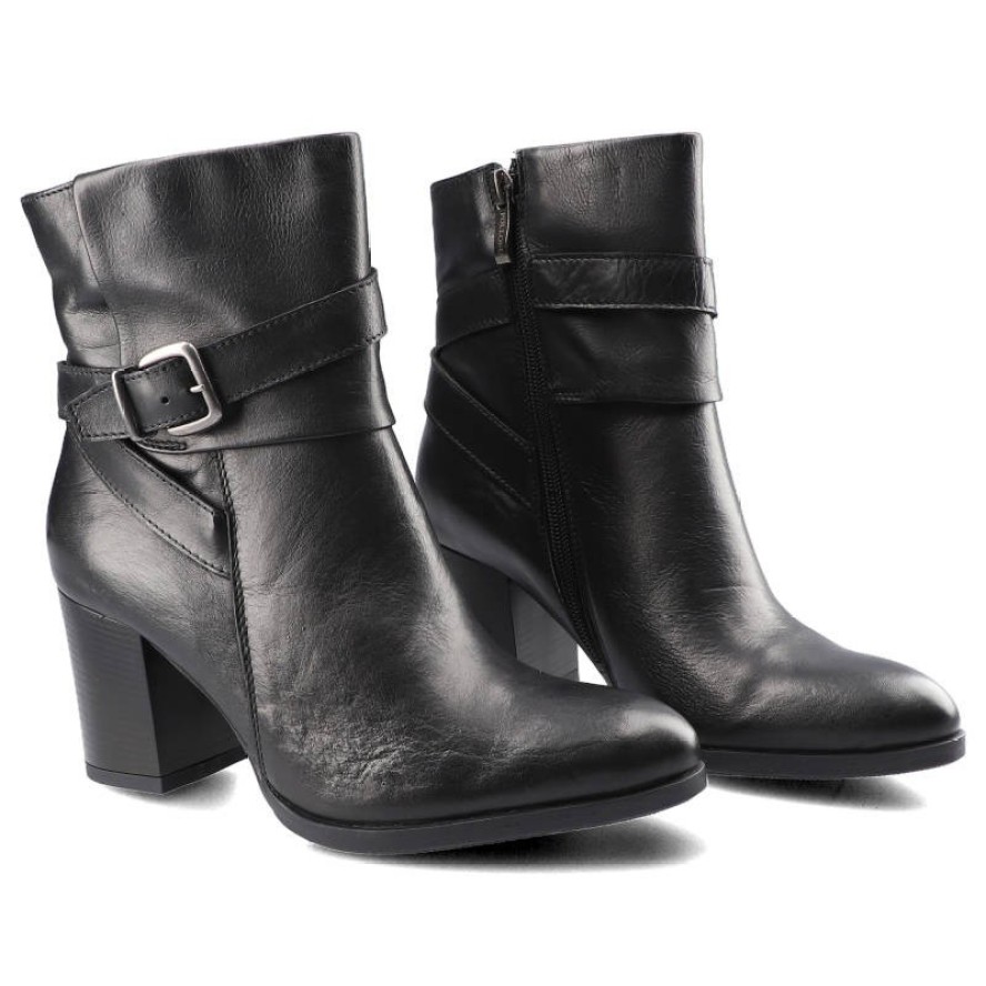 Czarne Botki Pollonus Damskie Skórzane Obuwie