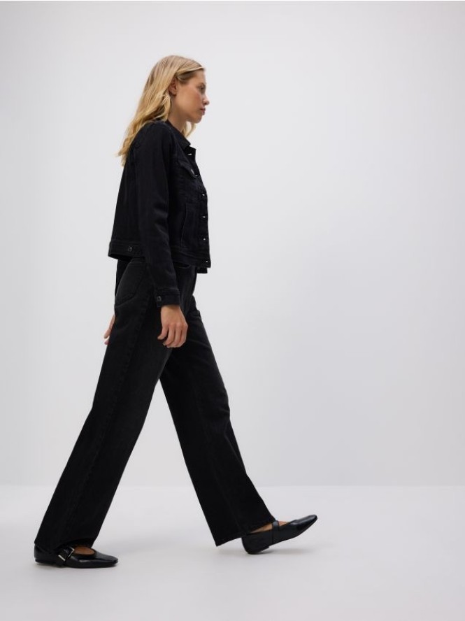 Jeansy wide leg - czarny