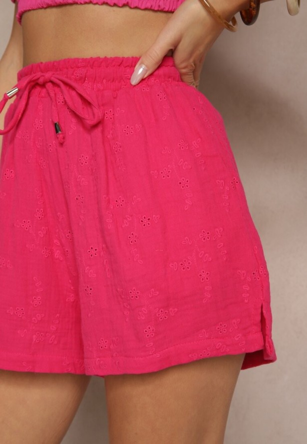 Różowe Ażurowe Szorty z Bawełny Nevorene