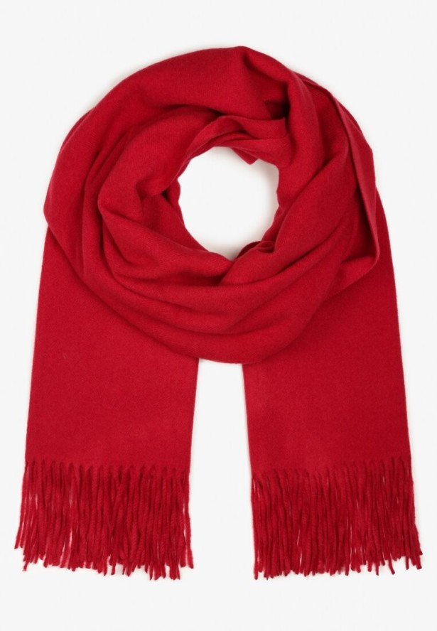 Bordowy Szalik z Tkaniny Wykończony Frędzlami Teofilla