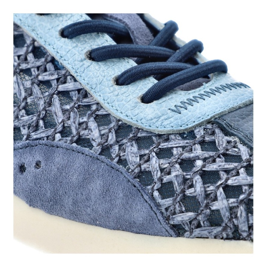 Sneakersy damskie Hispanitas, ze skóry naturalnej z tekstylnymi wstawkami sportowy fason ze sznurowaniem lekka podeszwa, niebieskie, RHV264741 Bolero