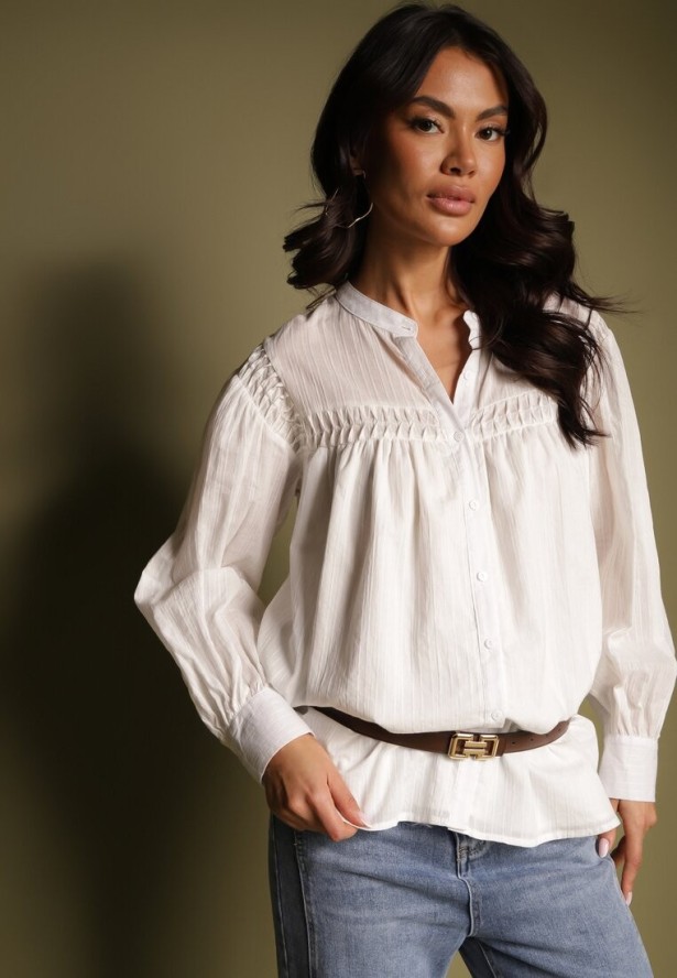 Biała Koszula z Bawełny z Ozdobnymi Wstawkami Lakinia