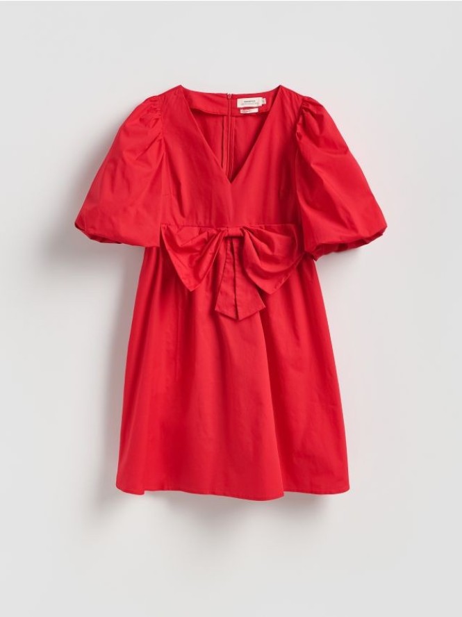 Bawełniana sukienka z kokardą - czerwony