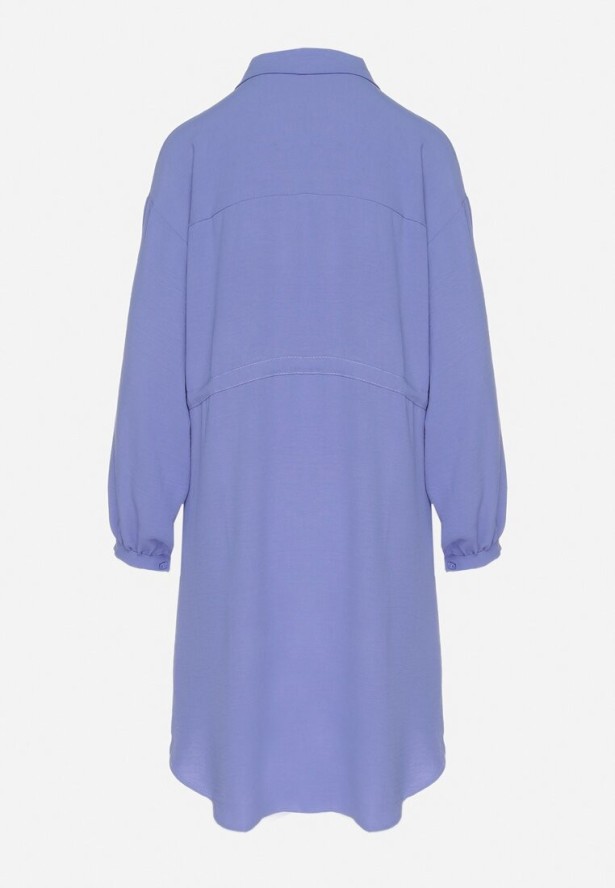 Niebieska Koszulowa Sukienka z Bawełną i Wiązaniem w Pasie Ulalienna