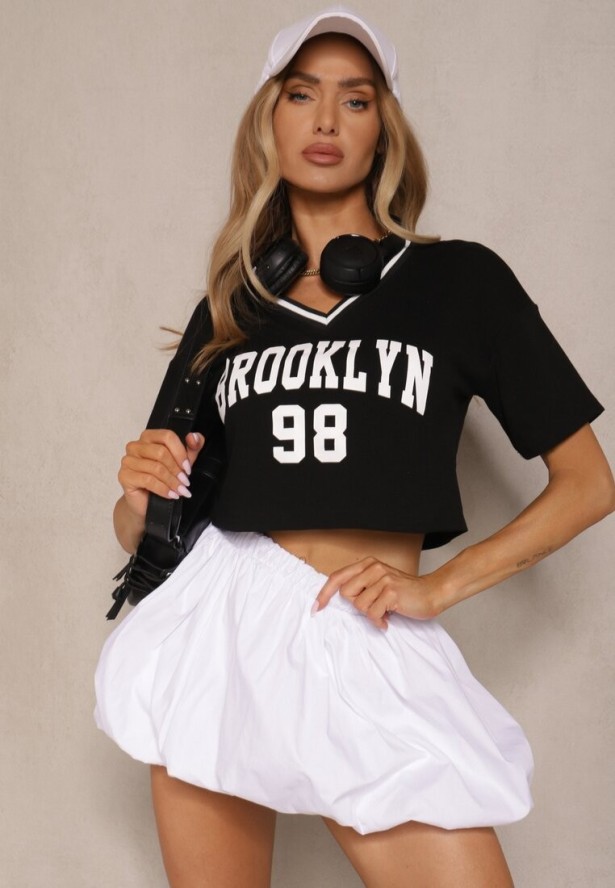 Czarny T-shirt z Bawełny Ozdobiony Napisem Lireline