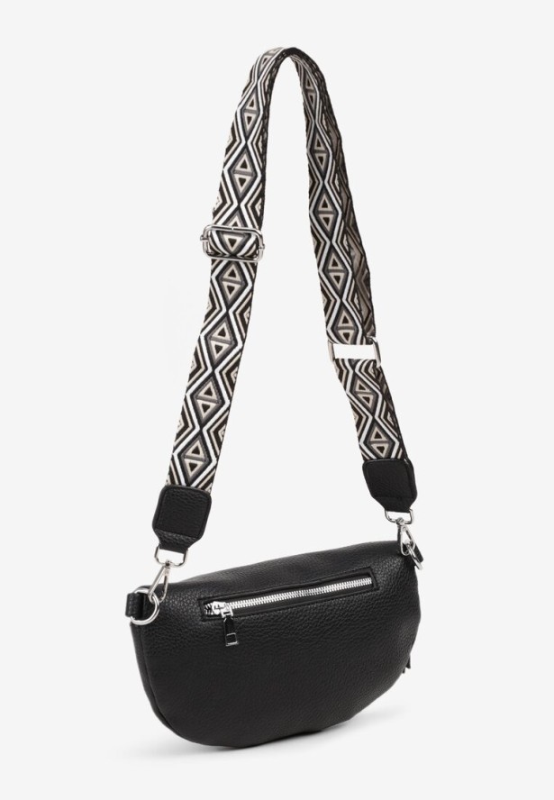 Czarna Nerka z Materiałowym Paskiem w Mozaikowe Wzorki Delavinea