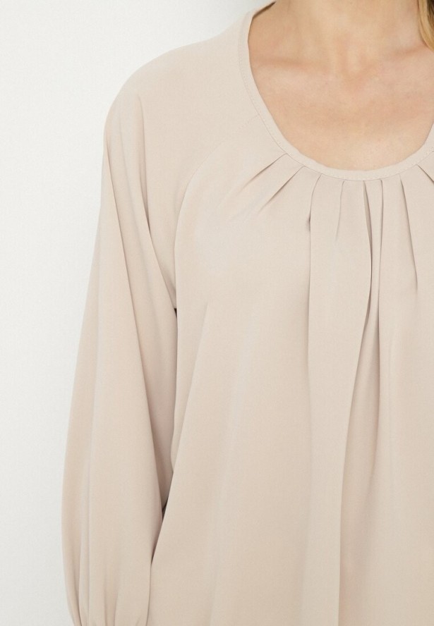 Beżowa Bluzka z Ozdobnymi Falbankami Emitta