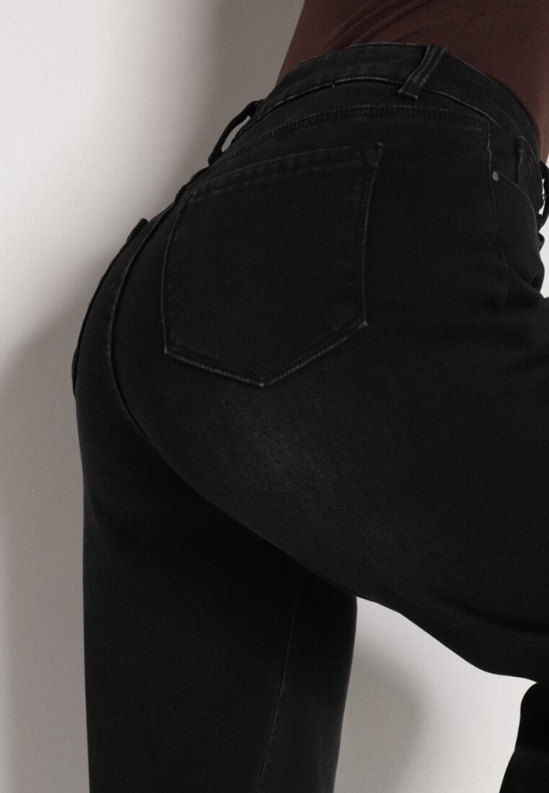 Czarne Jeansy z Szeroką Nogawką i Wysokim Stanem Ocieplane Polarem Mevellania