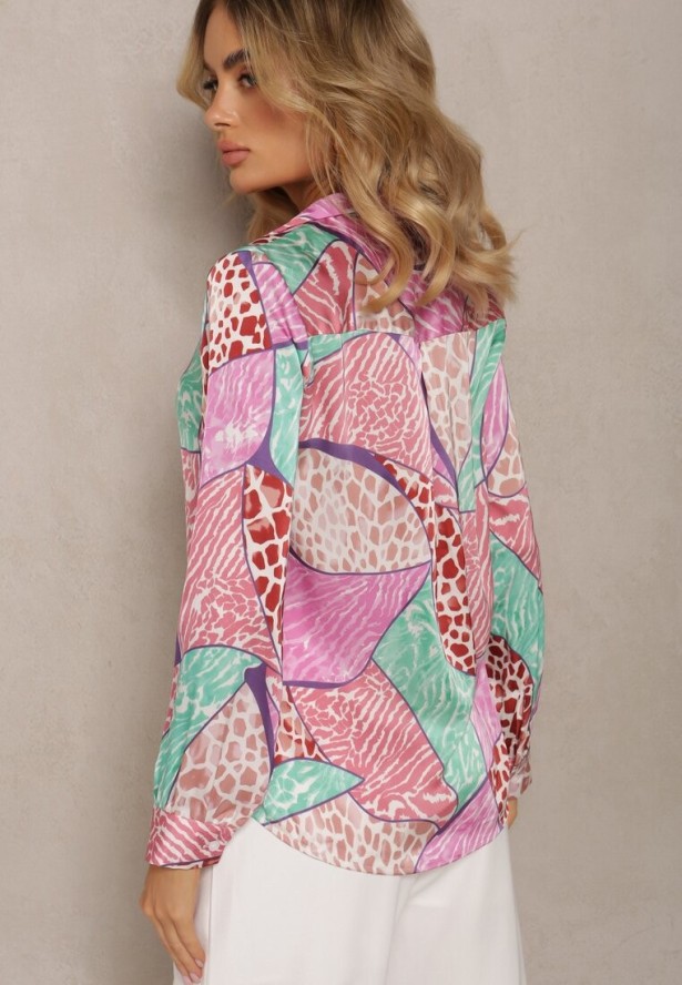 Fuksjowa Klasyczna Koszula z Kolorowym Abstrakcyjnym Printem Ripeata