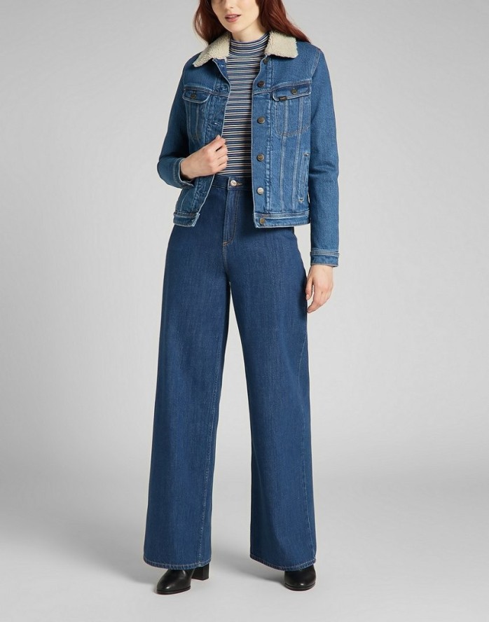 LEE SHERPA RIDER DAMSKA KURTKA JEANSOWA LOGO WORN IRIS L54VMWQW 112140285