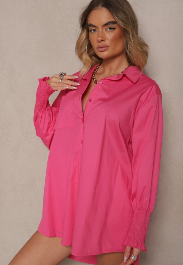Fuksjowa Koszula z Bawełny Ozdobiona Falbankami i Marszczeniami Liorale