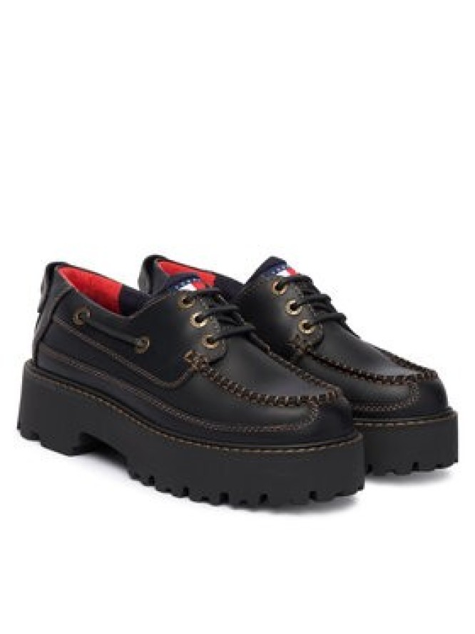 Tommy Jeans Półbuty Archive '01 Boat Shoe Leather EN0EN03003 Czarny