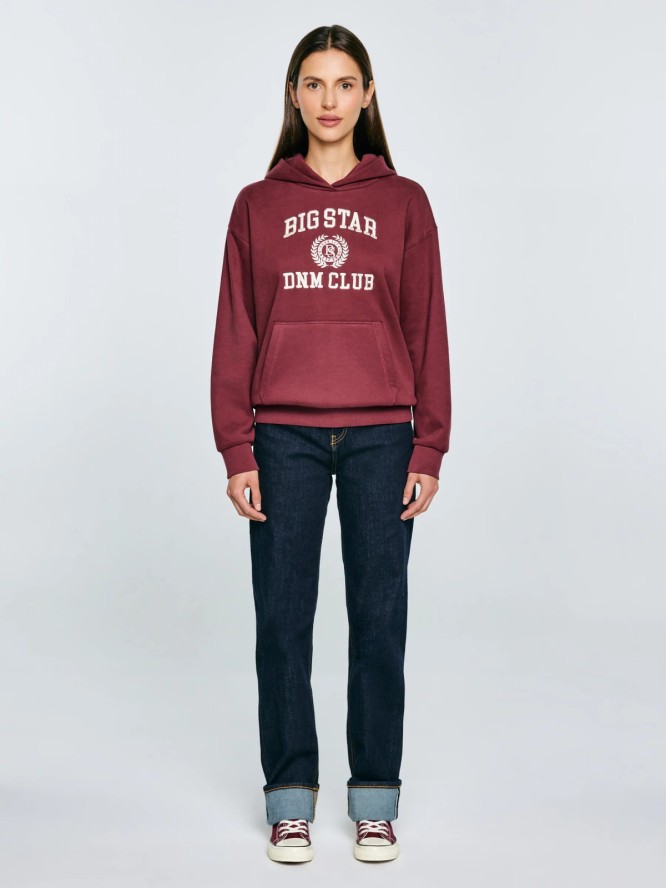 Bluza damska z kapturem z haftem bordowa Merta 604