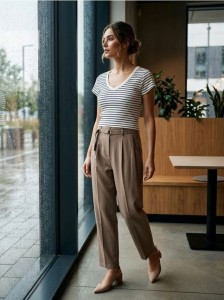 Koszulka basic w prążek - wielobarwny