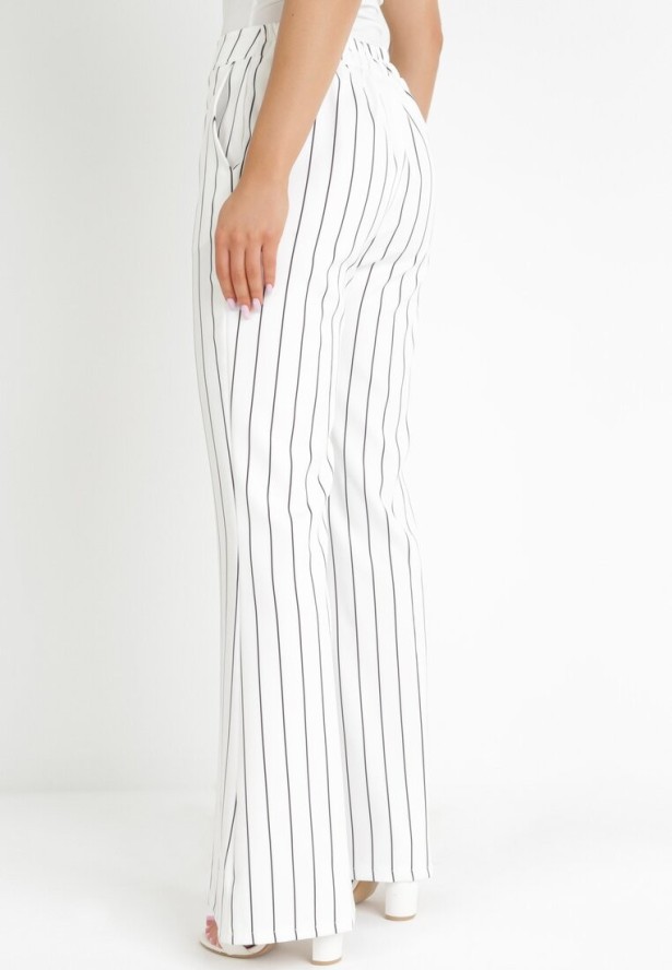 Białe Spodnie Dzwony w Paski Hippiala