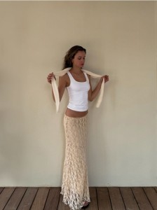 Koronkowa spódnica maxi - kremowy