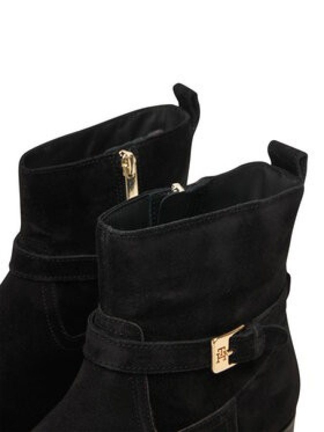 Tommy Hilfiger Botki Th Buckle Riding Suede Bootie FW0FW09047 Czarny